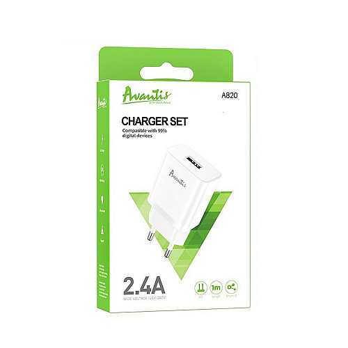 Сетеве зарядний пристрій для Avantis A820 (1USB/2.4A) - білий