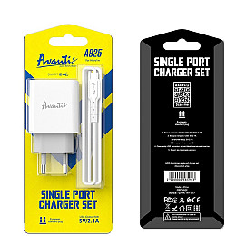 Сетеве зарядний пристрій Avantis A825 (1USB/2.1A) + USB кабель Micro-білий