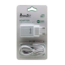 Сетевое зарядное устройство Avantis A827 (1USB/2,4A) + USB кабель Type-C-белый