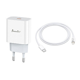 Сетевое зарядное устройство Avantis A838 Plus QC3.0 (PD 20W) + Кабель Type-C – Lightning- белый