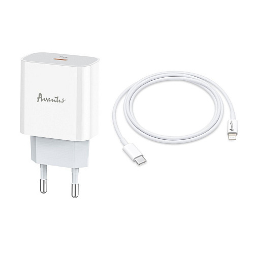 Сетевое зарядное устройство Avantis A838 Plus QC3.0 (PD 20W) + Кабель Type-C – Lightning- белый