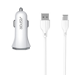 Автомобильное зарядное устройство Aspor A901 (QC3.0/18W) LED + USB кабель Micro- белый