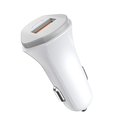 Автомобильное зарядное устройство Aspor A901 (QC3.0/18W) LED + USB кабель Type-C- белый