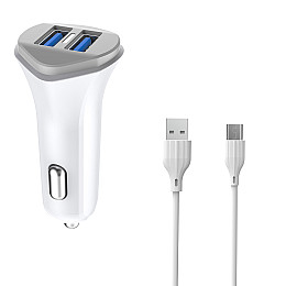 Автомобільне зарядне пристрій Aspor A903 (2USB/3.4A) + USB кабель Type-C - білий