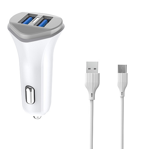 Автомобильное зарядное устройство Aspor A903 (2USB/3.4A) + USB кабель Type-C- белый