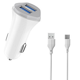 Автомобільне зарядне пристрій Aspor A903 (2USB/3.4A) + USB кабель Type-C - білий