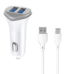 Автомобільне зарядне пристрій Aspor A903 (2USB/3.4A) + USB кабель Micro- білий