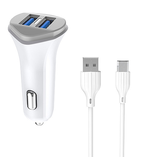 Автомобильное зарядное устройство Aspor A903 (2USB/3.4A) + USB кабель Micro- белый