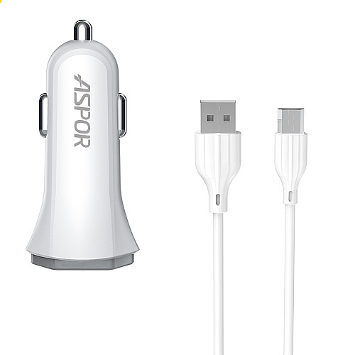 Автомобильное зарядное устройство Aspor A903 (2USB/3.4A) + USB кабель Micro- белый