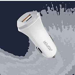 Автомобільне зарядне пристрій Aspor A907 PD блочок (UCB C+A / 3.0A) 2в1 Type-C + Type-C - білий