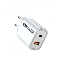 Сетеве зарядне пристрій Aspor A806 Fast Charger (USB/USB-C/3A/33W) + кабель Type-C - Type-C - білий