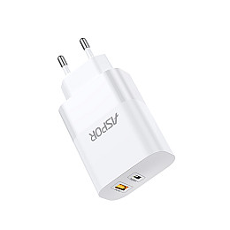 Сетеве зарядний пристрій Aspor A851 Universal Travel Charge (USB/USB-C/3A/65W) - білий