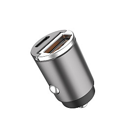 Автомобільне зарядне пристрій Aspor A908 Mini Metal (USB/USB-C/4.8A/30W) - графітове