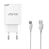 Сетевое зарядное устройство Aspor A827 IQ (USB/2.4A) + кабель USB – Type-C- белый