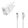Сетевое зарядное устройство Aspor A827 IQ (USB/2.4A) + кабель USB – Type-C- белый