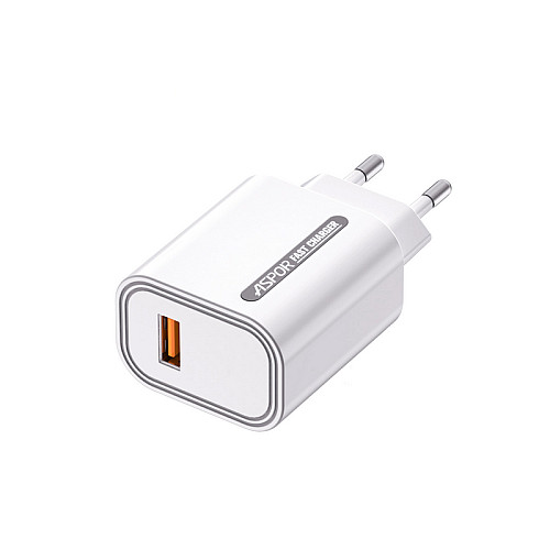 Сетевое зарядное устройство Aspor A803 (USB/18W) + USB кабель Type-C- белый