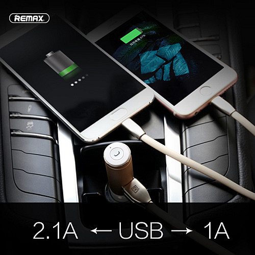 Гарнітура зарядка Remax RB-T11С bluetooth V4.0 2USB 2.1А/1А Gold (00000000479)