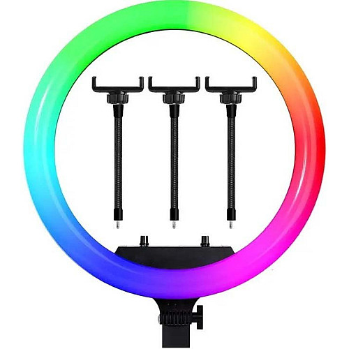Кольцевая светодиодная LED лампа RIAS RL-18 RGB 45см Разноцветная на 3 держателя с Пультом ДУ (3_04095)
