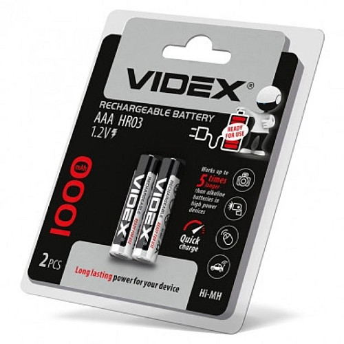 Акумуляторна батарейка Videx AAA HR03 1000mAh 2 шт