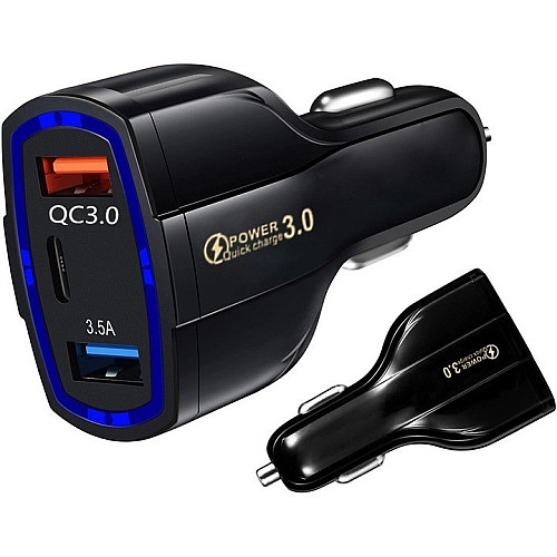 Автомобільне зарядне пристрій CWa 2USB Type-C PD35W QC 3.0 Black (03050553)