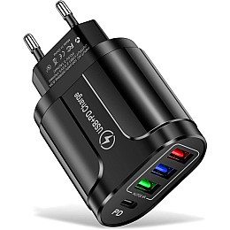 Сетевое зарядное устройство Mirrow 3 USB Type-C Super Charge/Quick Charge 3.0 5V/2.4A Black (355621451)