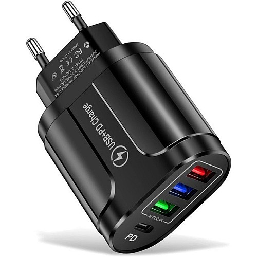 Сетеве зарядне пристрій Mirrow 3 USB Type-C Super Charge/Quick Charge 3.0 5V/2.4A Чорний (355621451)