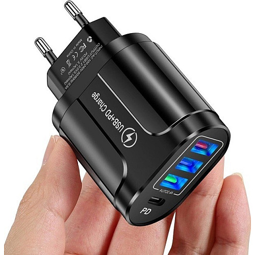 Сетеве зарядне пристрій Mirrow 3 USB Type-C Super Charge/Quick Charge 3.0 5V/2.4A Чорний (355621451)