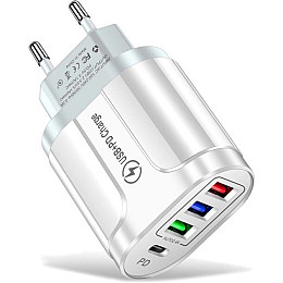 Сетевое зарядное устройство Mirrow 3 USB Type-C Super Charge/Quick Charge 3.0 5V/2.4A White (641152872)