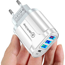 Сетевое зарядное устройство Mirrow 3 USB Type-C Super Charge/Quick Charge 3.0 5V/2.4A White (641152872)