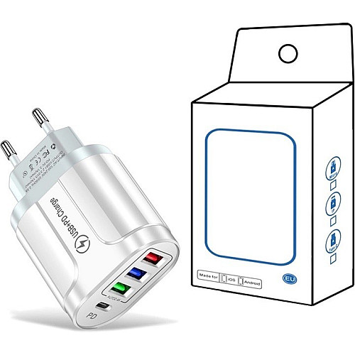 Сетевий зарядний пристрій Mirrow 3 USB Type-C Super Charge/Quick Charge 3.0 5V/2.4A Білий (641152872)