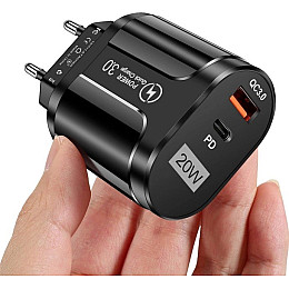 Сетевое зарядное устройство Mirrow USB Type-C Super Charge/Quick Charge 3.0 PD 20W Black (366589741)