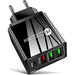 Сетевое зарядное устройство Mirrow 3 USB Type-C Super Charge/Quick Charge 36W Black (498567566)