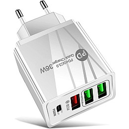 Сетевое зарядное устройство Mirrow 3 USB Type-C Super Charge/Quick Charge 36W White (985741235)