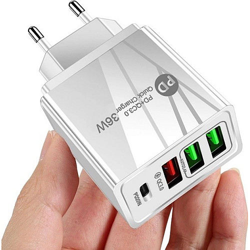 Сетевое зарядное устройство Mirrow 3 USB Type-C Super Charge/Quick Charge 36W White (985741235)