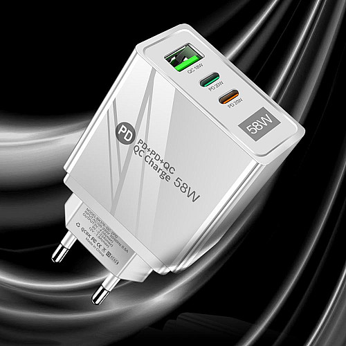 Сетевое зарядное устройство Mirrow USB 2-Type-C Super Charge/Quick Charge 3.0 PD 58W White (FR050841)