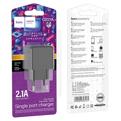 Сетевое зарядное устройство Hoco CS11A 1USB 10.5W 5V/2.1A Black