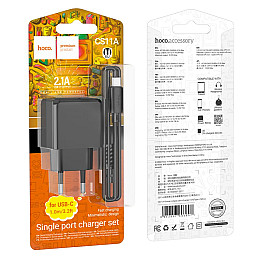Комлект зарядного устройства Hoco CS11A 1USB 10.5W 5V/2.1A USB/Type C 1m Black