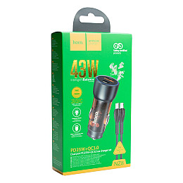 Автомобильное зарядное устройство Hoco NZ8 Sprinter 43W PD25W/QC3.0 USB/USB-A Type-C to Lightning Brown