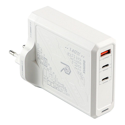 Сетевое зарядное устройство Remax RP-U106 Mecha Warrior GaN 140W 2C/1A MacBook Pro PD 3.1 Lenovo IdeaPad 14pro White