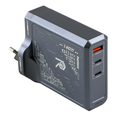 Сетевий зарядний пристрій Remax RP-U106 Mecha Warrior GaN 140W 2C/1A MacBook Pro PD 3.1 Lenovo IdeaPad 14pro Сірий