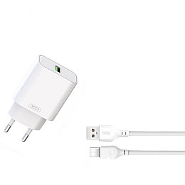 Комлект зарядного устройства XO L103 1USB/3A Mode2.4A AFC Samsung Q3.0/2.0 и FCP Huawei 18W USB/Type C Белый