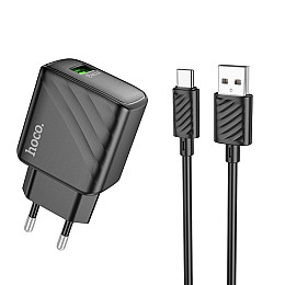 Комплект зарядного устройства Hoco CS21A Single port 1USB 18W 5V/3A 9V/2A Quick Charge 3.0 USB /Type-C 1м Black