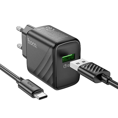 Комплект зарядного устройства Hoco CS21A Single port 1USB 18W 5V/3A 9V/2A Quick Charge 3.0 USB /Type-C 1м Black