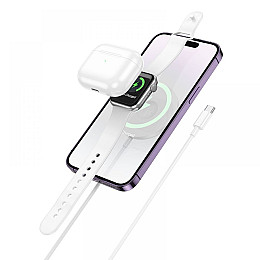 Беспроводное зарядное устройство Hoco CW50 Fast 3-in-1 magnetic iWatch 2.5W/MagSafe 7.5W Type-C AirPods / iWatch 1–8 SE/SE2 Ultra Белый