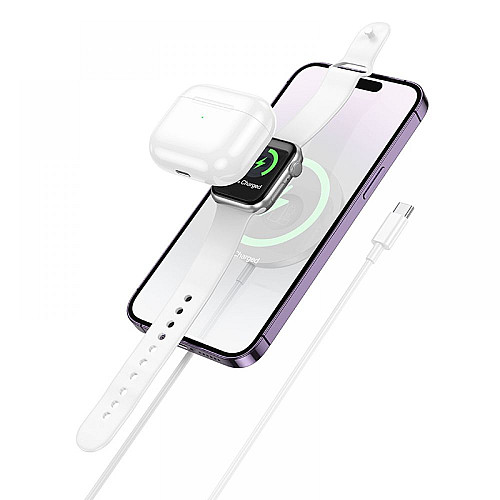 Бездротовий зарядний пристрій Hoco CW50 Fast 3-в-1 магнітний iWatch 2.5W/MagSafe 7.5W Type-C AirPods / iWatch 1–8 SE/SE2 Ultra Білий
