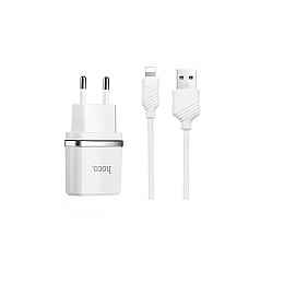 Адаптер мережевого зарядного пристрою Hoco C12 Dual USB Charger 2 USB 2.4A Output Lightning Adapter iPhone 6 / iPhone 5 USB-C Адаптер Watch 3 / Watch 4 Білий