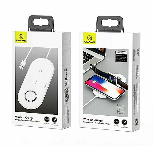 Беспроводное зарядное устройство Usams US-CD119 2in1 Wireless Charger 10W White (CD119WH01)