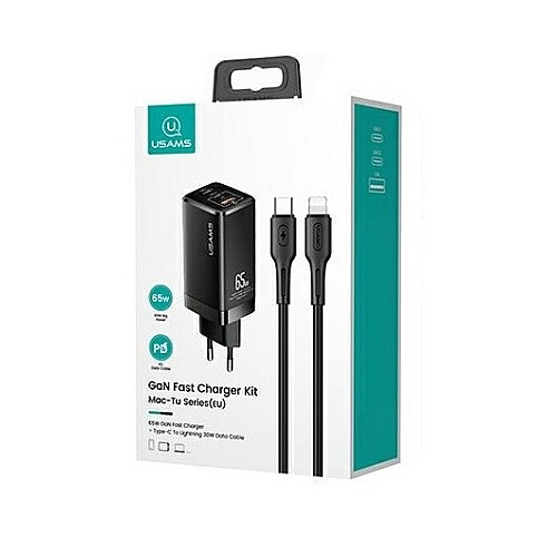 Сетевое зарядное устройство Usams US-CC110 65W PD + QC3.0 Black (MTXLOGTL01)