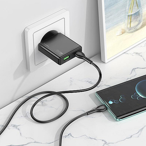 Ультратонкое двухпортовое зарядное устройство Hoco N38 Delgado Type-C 20 Вт и USB-A 18 Вт PD20W / PPS / QC3.0 / FCP / AFC Black