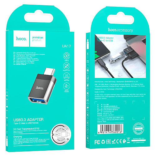 Адаптер перехідник Hoco UA17 Type-C-USB 3.0 2A/4A Black (32548_2918100)